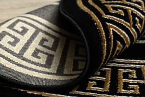 Koberec ALLURE 1968 grécky kľúč / rám, štruktúrovaný / glamour, čierny / zlatý kruh