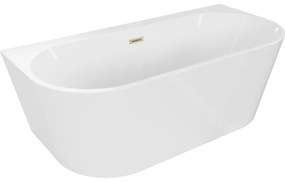 Mexen Oval+, voľne stojaca vaňa ku stene 170 x 80 cm, biela lesklá, zlatý matný prepad, 52681708000-55