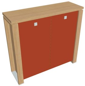 Stredná skriňa Verno+ 140 x 46 x 130 cm, sklenené dvere, dub svetlý / oranžová