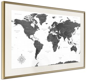 Artgeist Plagát - Monochrome Map [Poster] Veľkosť: 45x30, Verzia: Zlatý rám s passe-partout