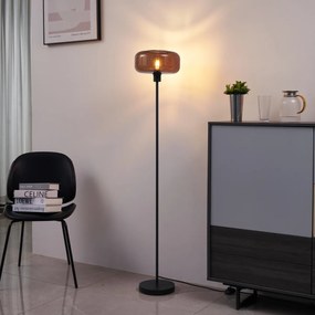 Retro stojacia lampa čierna s bronzovým sklom - Bizle