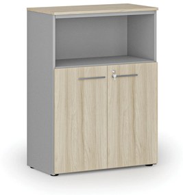 Kombinovaná kancelárska skriňa PRIMO GRAY, 1087 x 800 x 420 mm, sivá/dub prírodný