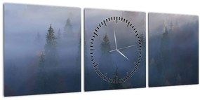 Obraz - Les v hmle, Karpaty, Ukrajina (s hodinami) (90x30 cm)