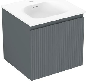 Mexen Rivel, kúpeľňová skrinka 50 cm s umývadlom Vela, 1 zásuvka, drážkovaná, grafitová matná/biela matná, 91A20-05047-1-BF66-W23M01