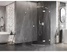 Mexen Lunar, pravý výklopný päťuholníkový sprchový kút 90 x 100 cm, 8mm číre sklo, biely profil, 831-090P-100L-20-00-P