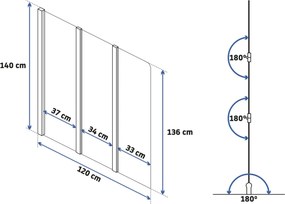 Trojdielna vaňová zástena REA AGAT-3 120 cm, zlatá kartáčovaná/transparent