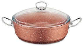 Ružový nízký hliníkový hrniec s pokrievkou Güral Porselen Classic, ø 26 cm