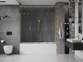 Mexen Velar Duo, 2-krídlová posuvná vaňová zástena 200 x 150 cm, 8mm číre sklo, zlatý matný profil, 896-200-000-02-55
