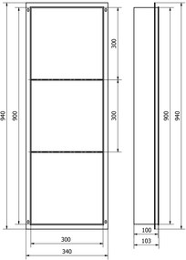 Mexen X-Wall-NR, polička na zapustenie pod obklad bez goliera 90 x 30 cm, čierna matná, 1971903010S