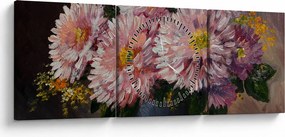 Obraz - Olejomaľba, Kvety vo váze (s hodinami) (90x30 cm)