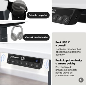 Elektrický stôl s nastavením výšky ergonomický antracitovo-bieli, 1200x600 mm: ARIA