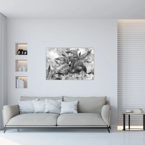 Obraz - Plameniaky graffiti (90x60 cm)
