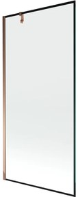 Mexen Next, vaňová zástena 1-krídlová 90 x 150 cm, fixné krídlo, 6 mm číre sklo s čiernym vzorom, ružové zlato profil, 895-090-000-00-70-60