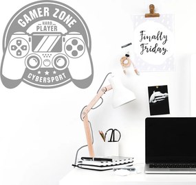 Veselá Stena Samolepka Gamer Zone Hráč Farba: šedá, Veľkosť: 100 x 95 cm