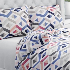 Biante Bavlnené posteľné obliečky Sandra SA-573 Modro-ružovo-sivé kosoštvorce Jednolôžko 140x200 a 70x90 cm