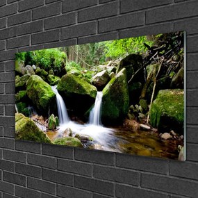 Obraz na skle Vodopád skaly príroda 120x60 cm