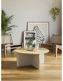 Krémovobiely/v prírodnej farbe okrúhly konferenčný stolík s doskou v dubovom dekore ø 80 cm Hillary – Marckeric