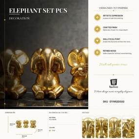 Sada 3 ks dekoratívnych figúrok Elephant zlatá