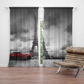 Sablio Záves Eiffelova veža a červené auto: 2 ks 140x250 cm