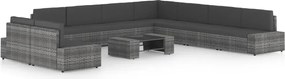 vidaXL 10-dielna záhradná sedacia súprava s podložkami polyratan sivá