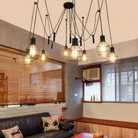 Závesné svietidlo H85 industrial, klietka 9 74197 - kov - Čierna