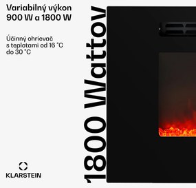 Klarstein Galeras, elektrický nástenný a vstavaný krb, 1800 W, LED, 3 farby, časovač