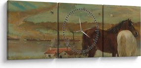Obraz - Edgar Degas, Horses in a Meadow, reprodukcia (s hodinami) (90x30 cm)