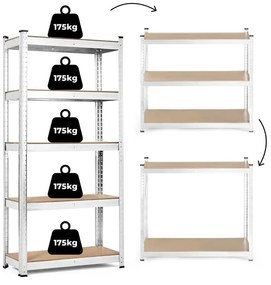 Stabilný kovový úložný regál s 5 policami 205x120x45 cm
