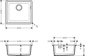 Hansgrohe S51, drez pod dosku 450, čierny grafit, HAN-43431170