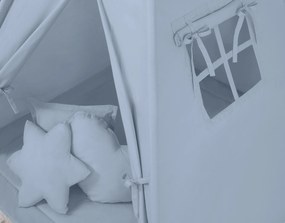 Bobono Stan Teepee pre deti + hracia podložka + vankúše + ozdobné perie - pastelová modrá