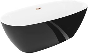 Mexen Luvo Slim, voľne stojaca vaňa 170 × 75 cm, biela-čierna, ružové zlato prepad, 52801707575-60