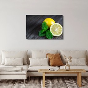 Obraz citrónov a mäty na stole (90x60 cm)