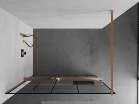 Mexen Kioto+, sprchová zástena Walk-In s poličkou a vešiakom 100 x 200 cm, 8mm číre sklo čierny vzor, medený matný profil, 800-100-121-65-78