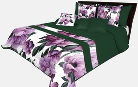 Prehoz na posteľ v krásnej zelenej farbe s potlačou dokonalých fialových kvetov