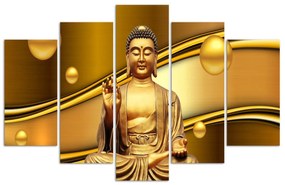 Obraz na plátně pětidílný Buddha Golden Feng Shui - 100x70 cm
