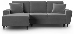 Svetlosivá zamatová rozkladacia/s úložným priestorom rohová pohovka (ľavý roh/s leňoškou) Kyoto – Cosmopolitan Design