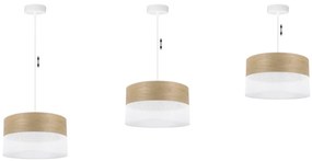 Závesné svietidlo Wood, 1x dýha zlatý dub/biele PVC tienidlo, (fi 30cm)