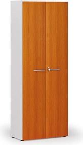 Kancelárska skriňa s dverami PRIMO WHITE, 800 x 420 x 2128 mm, biela/čerešňa