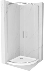Mexen Rio, štvrťkruhový sprchovací kút s posuvnými dverami 90 x 90 cm, 6mm číre sklo, chrómový profil + biela sprchová vanička, 863-090-090-01-00-4110