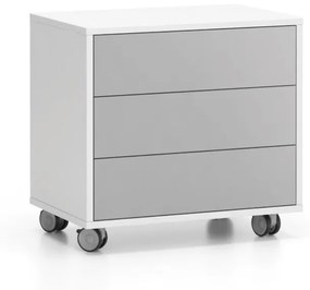 Pojazdná skrinka na kolieskach LAYERS, krátka, 3 zásuvky, 600 x 400 x 575 mm, biela / sivá