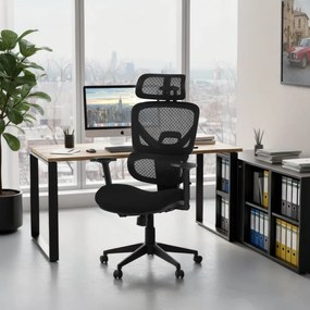 Kancelárska ergonomická stolička TRAGEL — sieťovina / látka, čierna