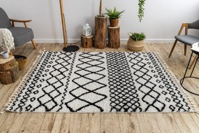 Koberec BERBER SAFI N9040, biela-čierna - strapce, Maroko Shaggy Veľkosť: 80x250 cm