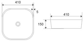Mereo, Umývadlo na dosku bez prepadu, 410x410x150 mm, štvorcové, keramické - pre zaslanie na palete, MER-UC414115S