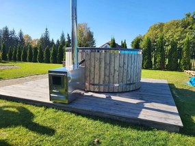 Záhradná drevená okrúhla masážna vírivka s pecou na drevo 200