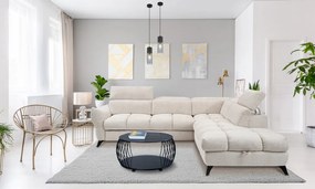 Rohová sedačka Fubu, šedo-krémová štruktúrovaná látka, pravý roh