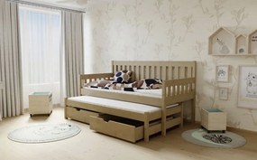 Detská posteľ s výsuvnou prístelkou z MASÍVU 200x90cm so zásuvkou - M06
