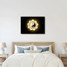 Sklenený obraz - Zlatý Yin-Yang (70x50 cm)