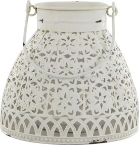 Krémová antik kovová lampáš s krajkovým vzorom Chic Antique – Ø18*16 cm