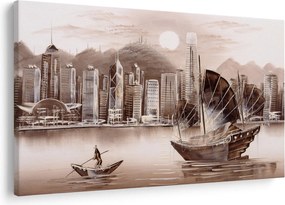 Obrázok - Victoria Harbor, Hong Kong, sépiový efekt (90x60 cm)