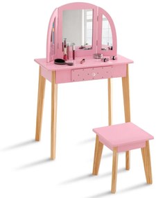 Detský toaletný stolík s taburetkou, ružová / prírodná